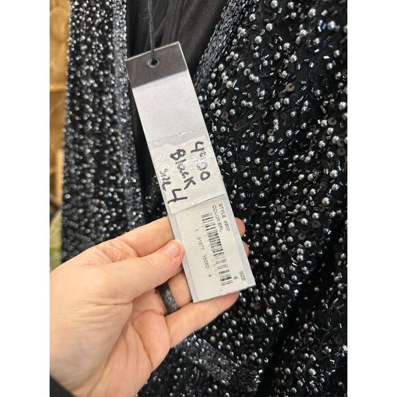 Mac Duggal Black Silver V-Neck Long Sleeve Embellished Dress size 4 NWT 4900D - Picture 13 of 13